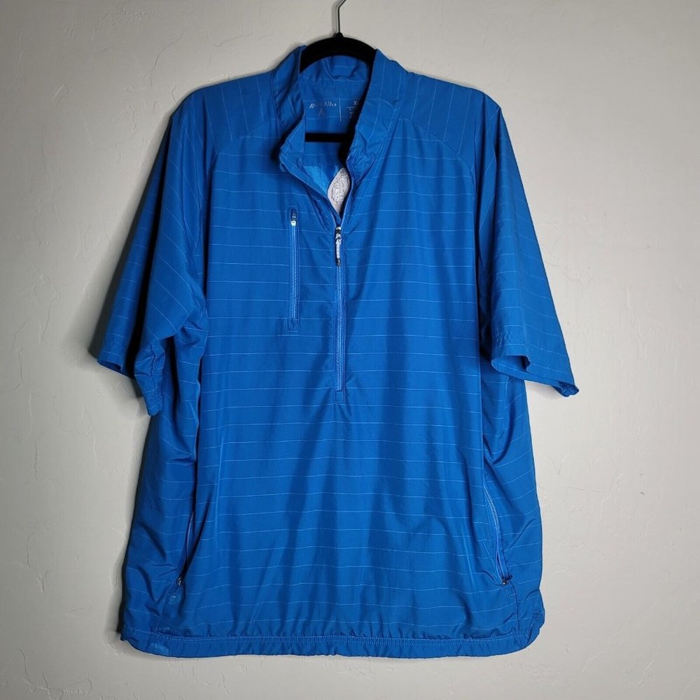 Mens Golf 1/2 Zip Pullover Windshirt Antigua Barrier XL Blue White Short Sleeve